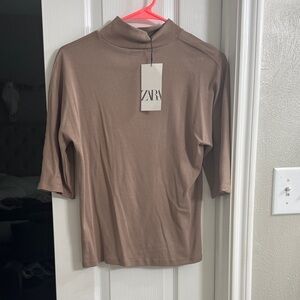 Zara Taupe Mock Neck Top